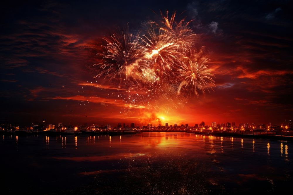 New Year fireworks night sky. AI generated Image by rawpixel.