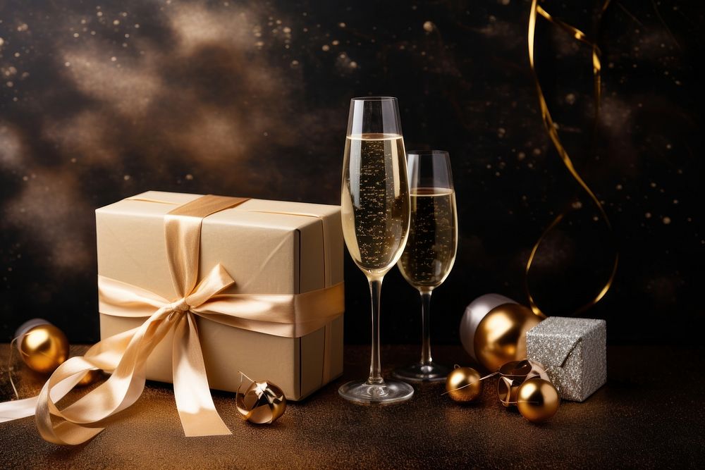New Year box champagne glass. AI generated Image by rawpixel.