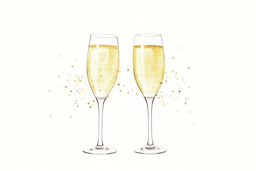 Two champagne glasses toasting yellow drink white background. AI generated Image by rawpixel.