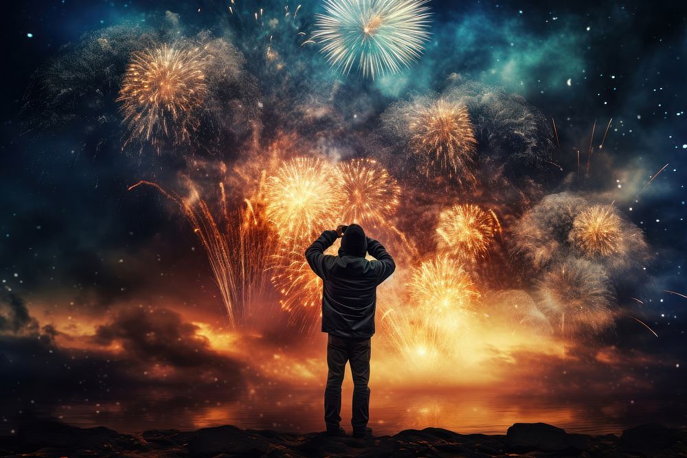 New Year fireworks night celebration. AI generated Image by rawpixel.