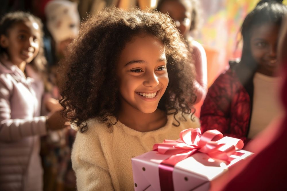 Happy Ethiopian girl happy gift box. AI generated Image by rawpixel.