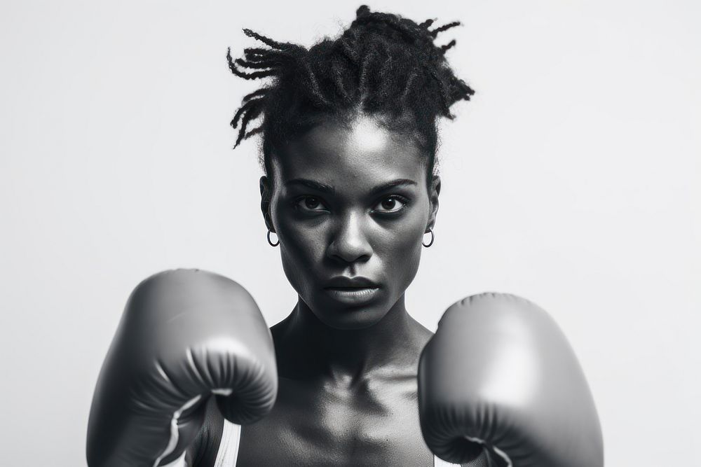 Black woman practicing boxing portrait adult white. AI generated Image by rawpixel.