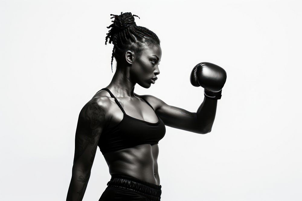 Black woman practicing boxing adult determination bodybuilding. 