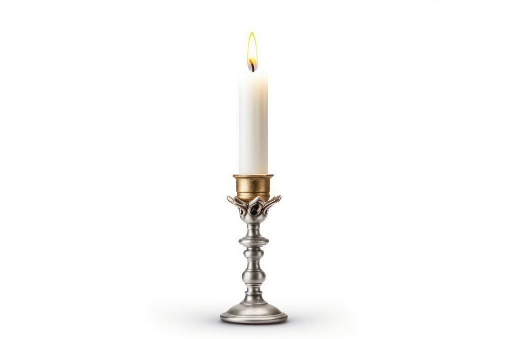Candle in a candlestick white background illuminated celebration. AI generated Image by rawpixel.