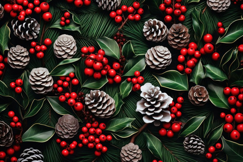 Christmas pattern backgrounds plant fruit. AI generated Image by rawpixel.