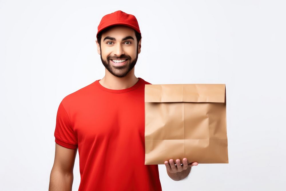 Delivery man employee t-shirt adult bag. AI generated Image by rawpixel.