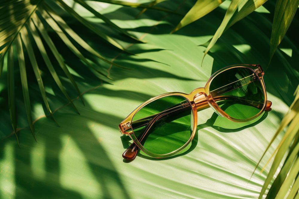 Sunglasses sunlight green leaf. AI generated Image by rawpixel.