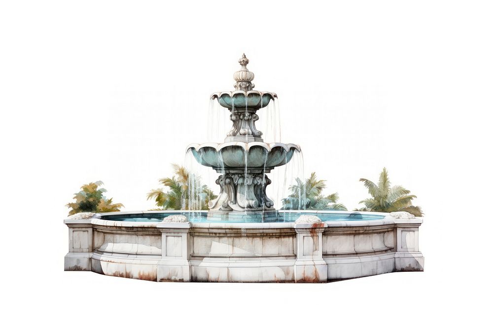 Fountain architecture white background representation. AI generated Image by rawpixel.