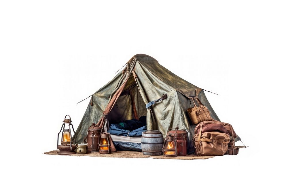 Tent camping white background accessories. AI generated Image by rawpixel.