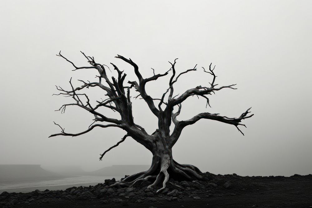 Alone dry tree driftwood plant black. AI generated Image by rawpixel.
