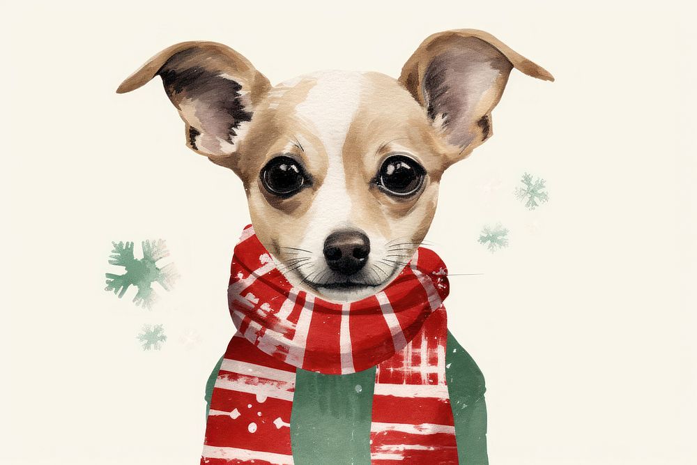 Dog wearing christmas scarf chihuahua mammal animal. AI generated Image by rawpixel.