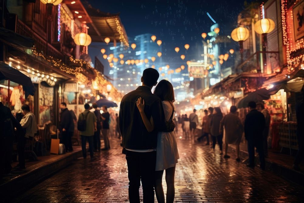 Walking street night outdoors people. AI generated Image by rawpixel.