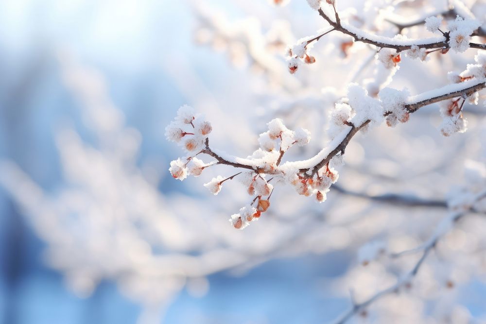 Branch snow outdoors blossom. AI generated Image by rawpixel.