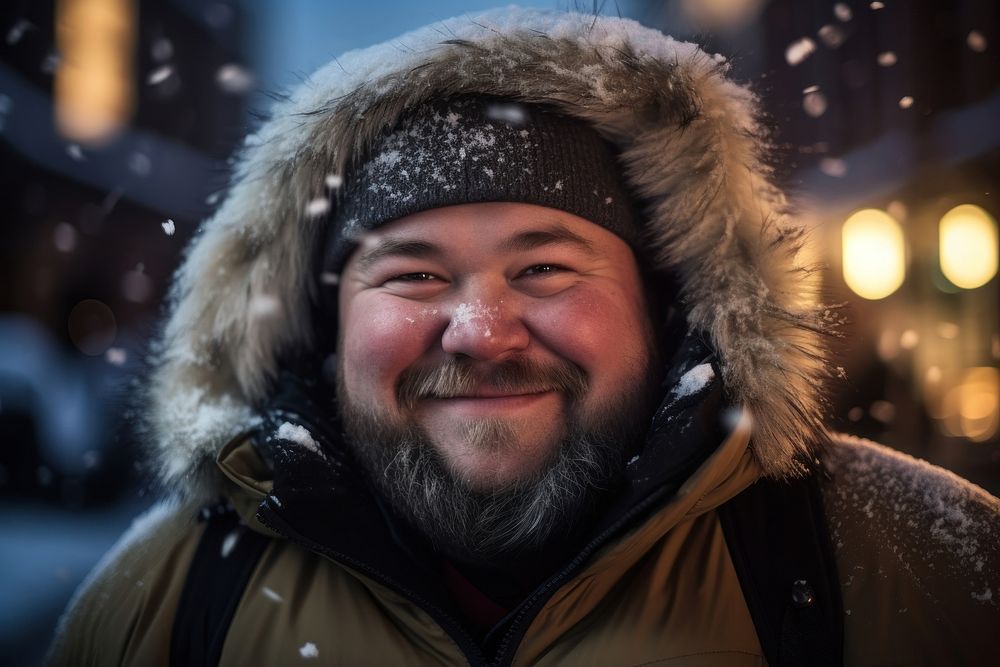 Chubby man snow portrait outdoors. AI generated Image by rawpixel.