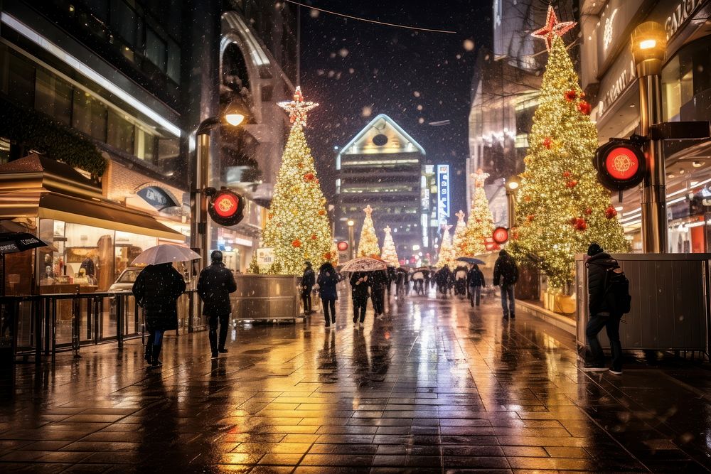 Walking street chirstmas christmas city road. AI generated Image by rawpixel.