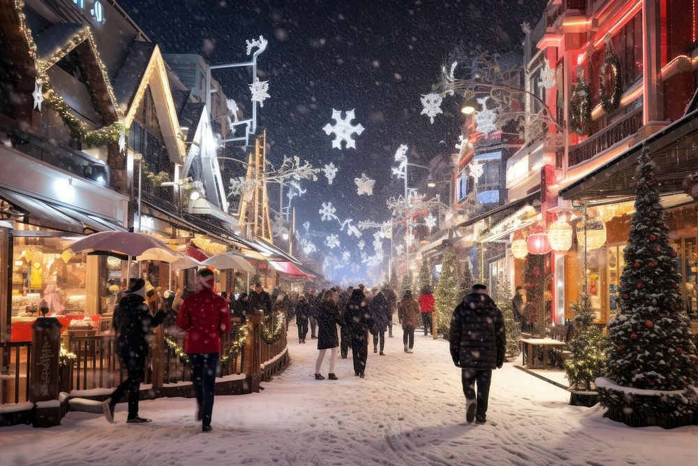 Walking street chirstmas christmas snow outdoors. AI generated Image by rawpixel.
