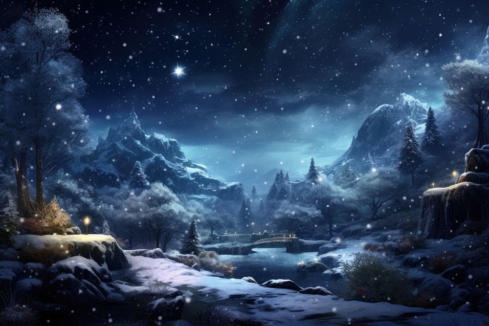 Fantasy wonderland landscape snow astronomy outdoors. AI generated Image by rawpixel.