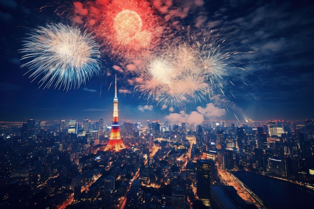 Architecture celebration cityscape fireworks. AI generated Image by rawpixel.