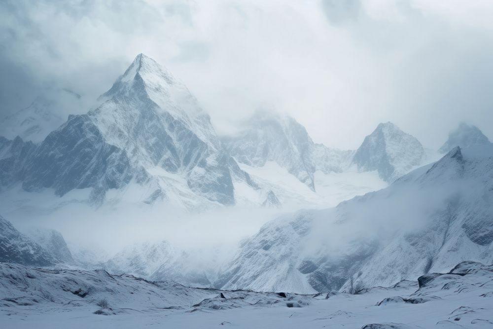 Rocky snow mountain landscape outdoors nature. AI generated Image by rawpixel.