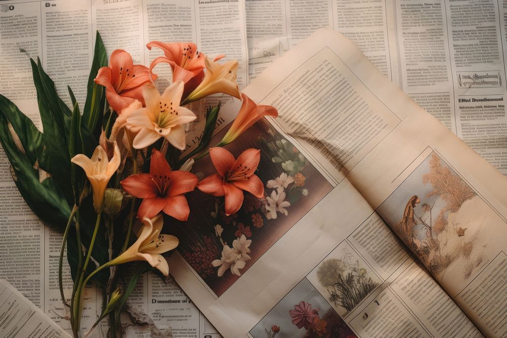 Retro newspaper publication flower plant. AI generated Image by rawpixel.