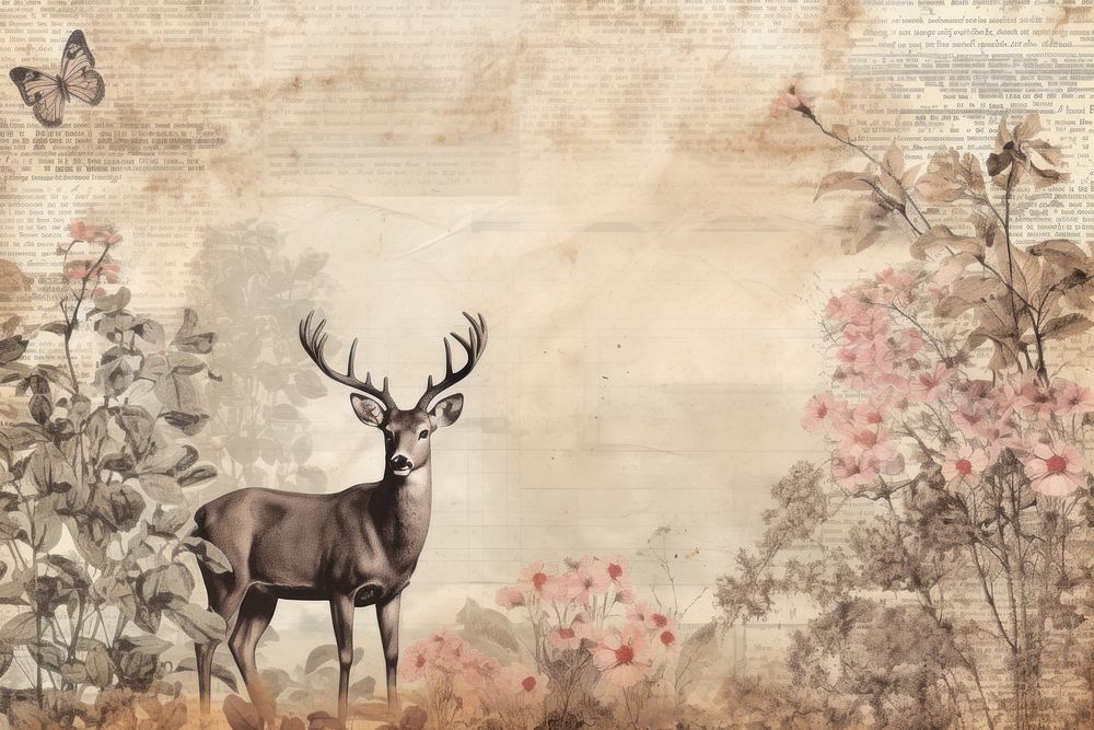 Deer wildlife flower animal. AI generated Image by rawpixel.