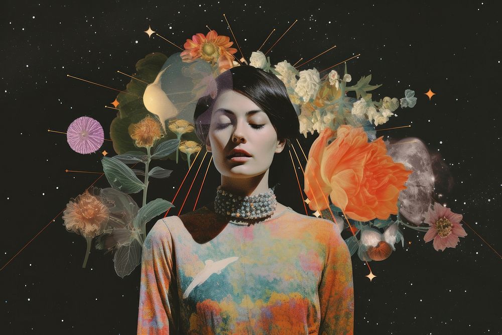Aesthetic woman portrait painting flower. AI generated Image by rawpixel.