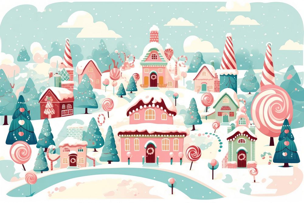 Candy town cartoon drawing winter. AI generated Image by rawpixel.