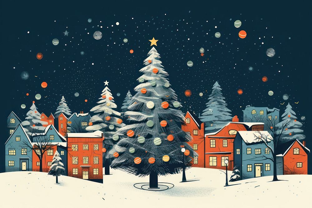 Chirstmas night christmas outdoors cartoon. AI generated Image by rawpixel.