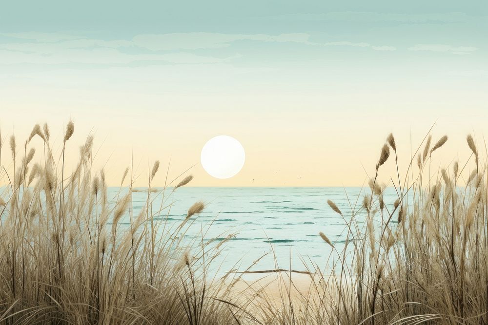 Beach grass Retro dreamy background landscape outdoors horizon. AI generated Image by rawpixel.