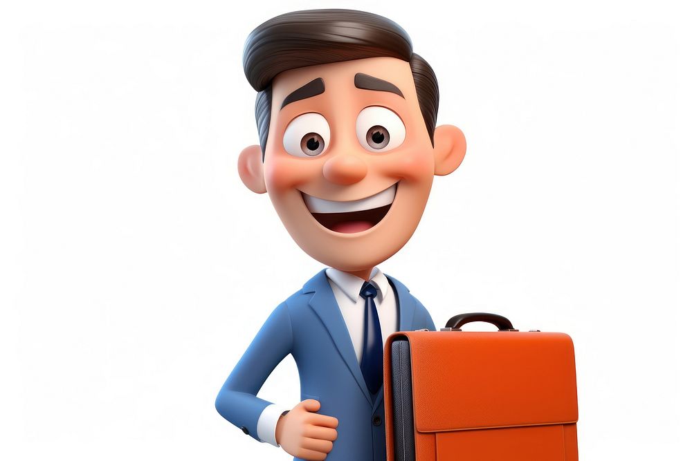 Businessman holding briefcase smiling 3d cartoon white background technology happiness. AI generated Image by rawpixel.