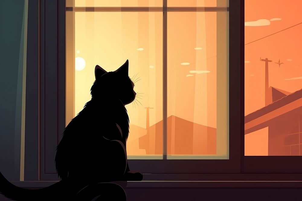 Cat backlighting silhouette animal. AI generated Image by rawpixel.
