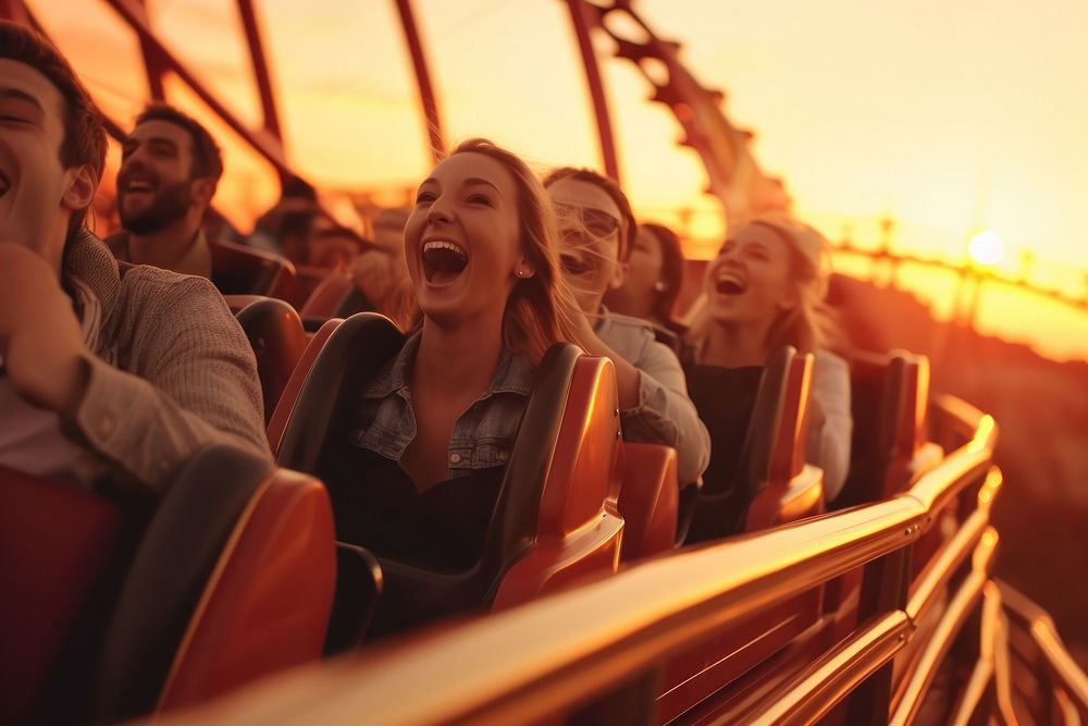 Roller coaster ride laughing sunset adult. AI generated Image by rawpixel.