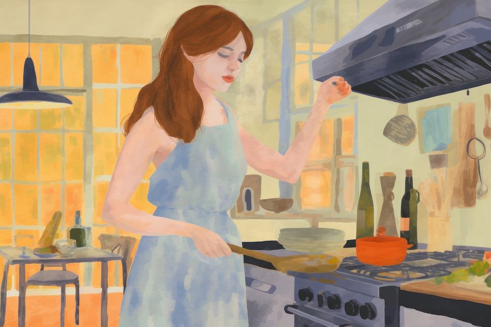Woman cooking kitchen painting adult. AI generated Image by rawpixel.