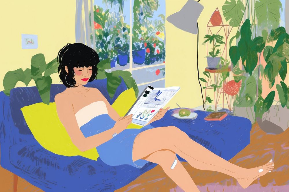 A woman reading a book adult plant art. AI generated Image by rawpixel.