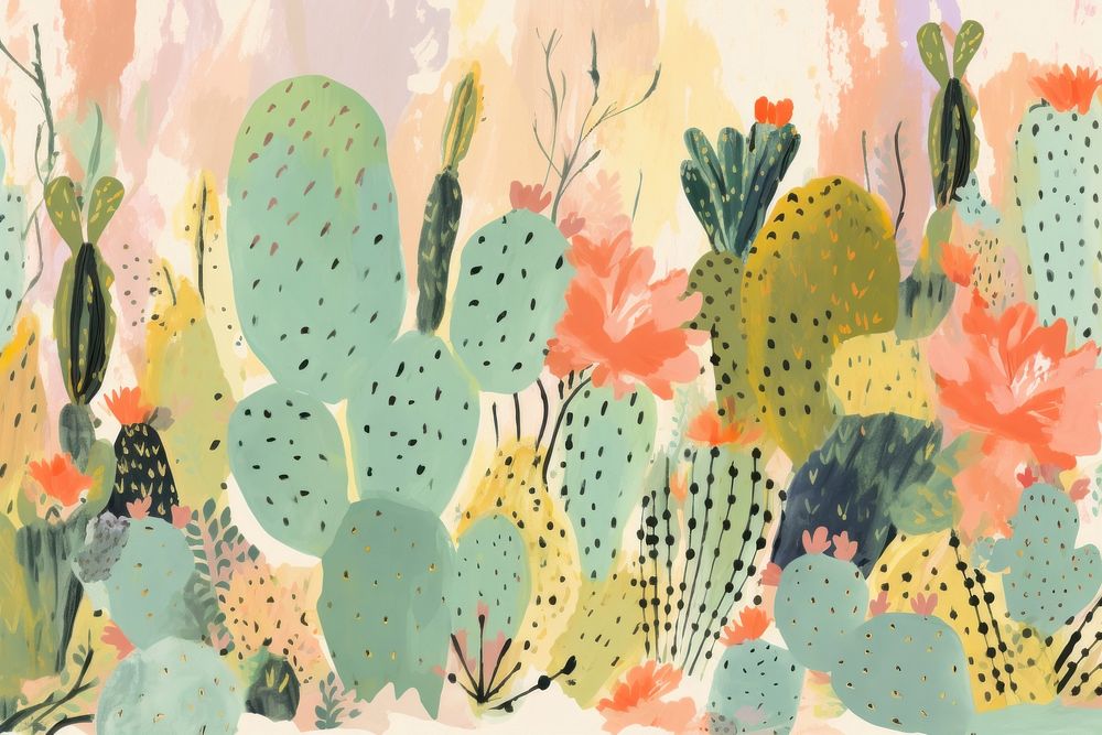Cactus art painting plant. AI generated Image by rawpixel.