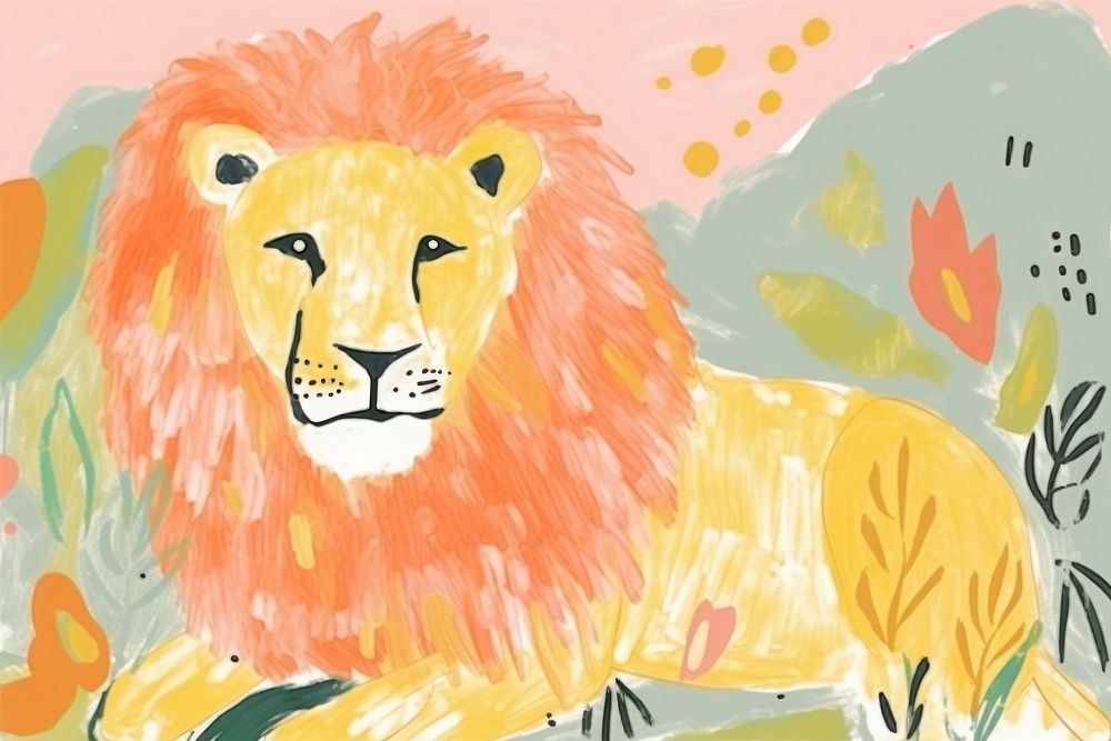 Lion art painting mammal. AI generated Image by rawpixel.