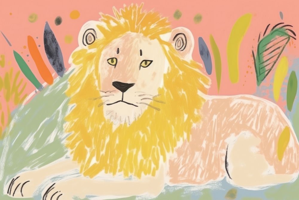 Lion art painting animal. AI generated Image by rawpixel.