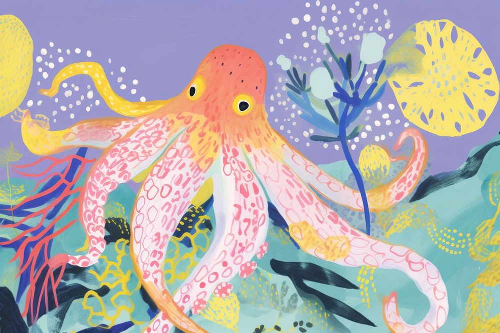 Octopus animal art invertebrate. AI generated Image by rawpixel.