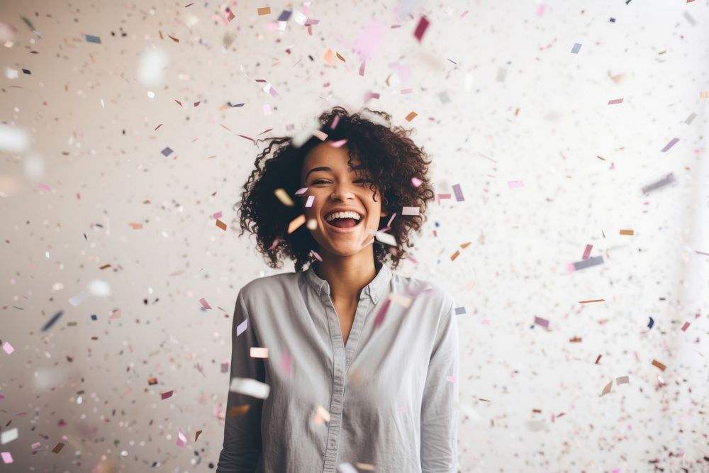 Celebrating laughing confetti smile. AI generated Image by rawpixel.