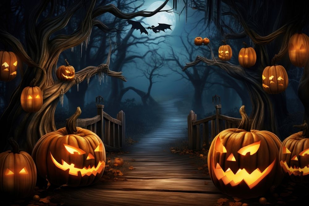 Halloween backdrop halloween pumpkin night. AI generated Image by rawpixel.