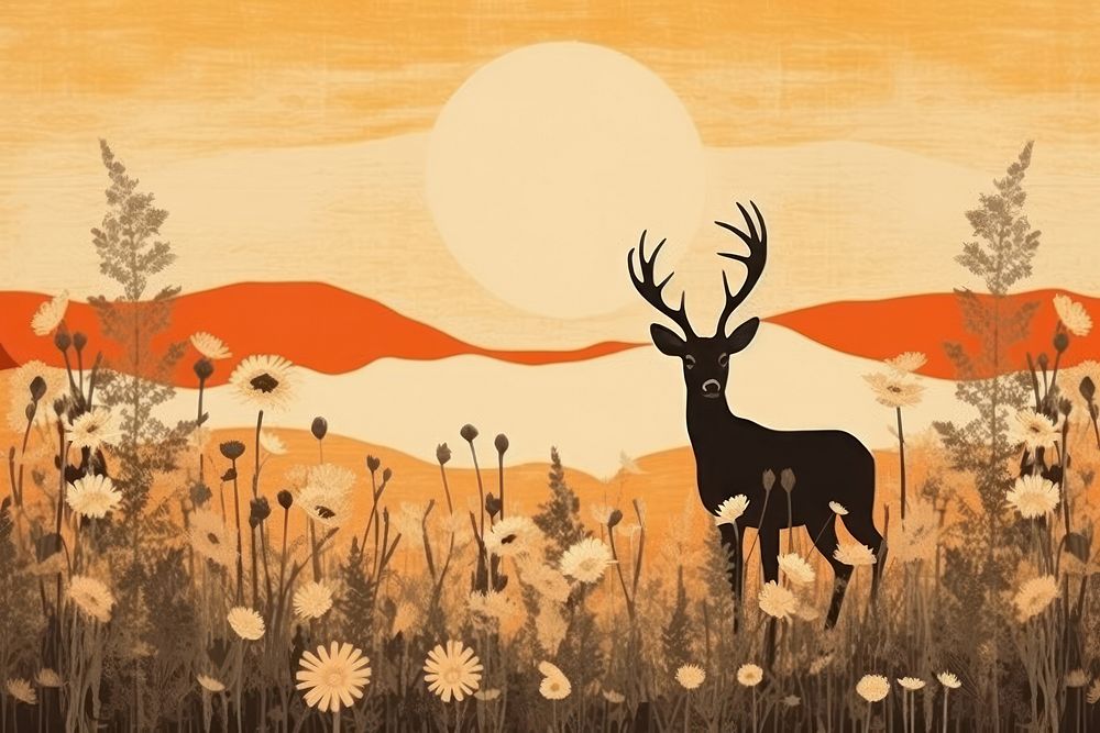 Meadow background wildlife antler animal. AI generated Image by rawpixel.