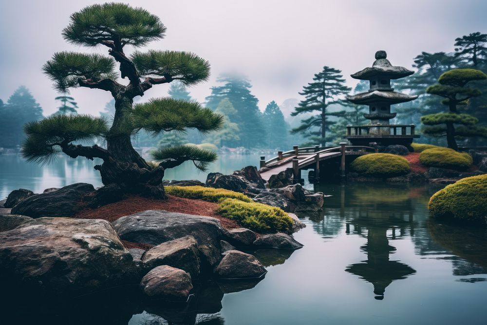 Japanese garden outdoors nature plant. AI generated Image by rawpixel.