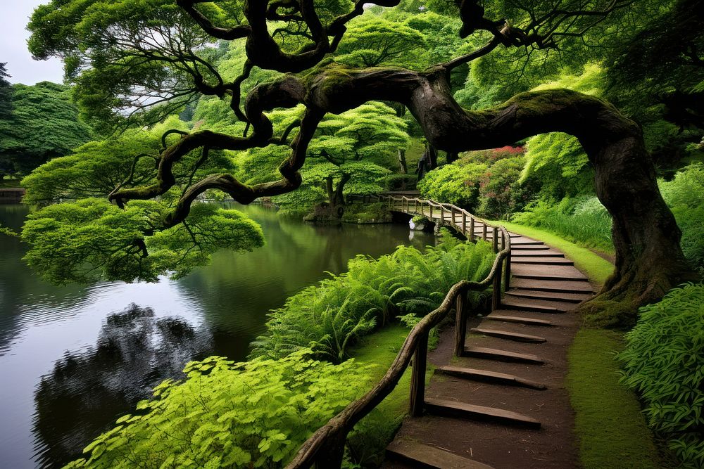 Japanese garden landscape outdoors nature. AI generated Image by rawpixel.