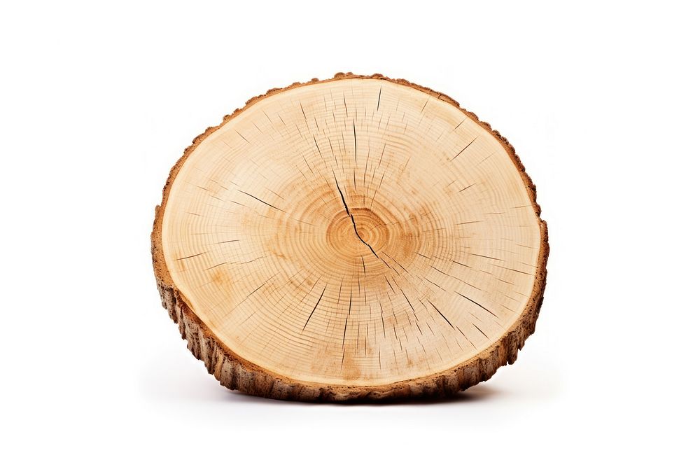 Single sliced round Birch wood plant tree white background. AI generated Image by rawpixel.