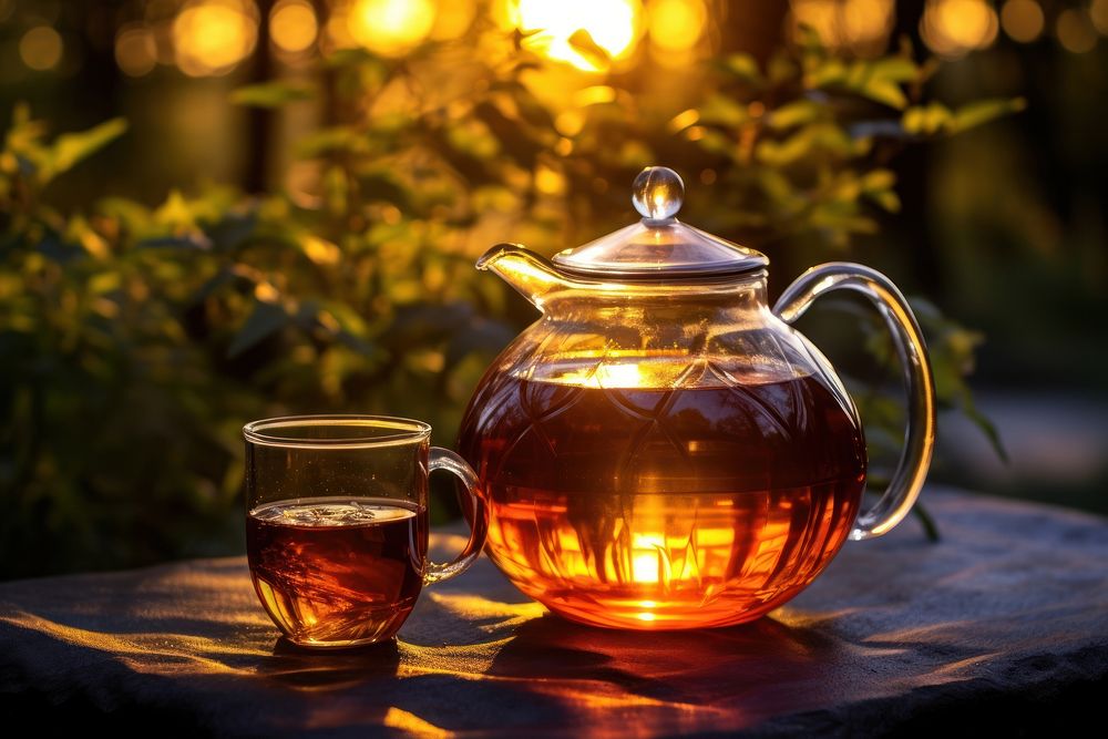 Teapot pour black tea mug glass drink. AI generated Image by rawpixel.