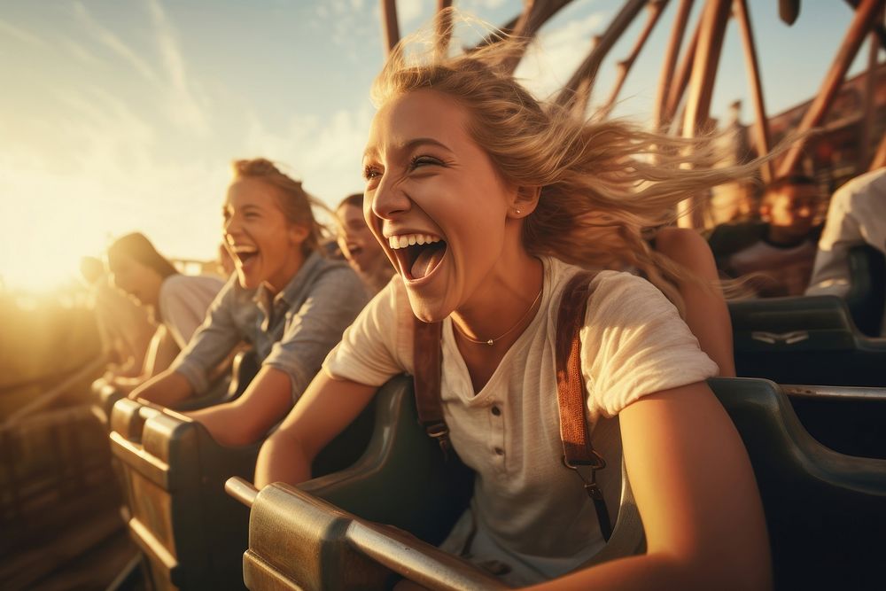 Roller coaster ride laughing togetherness celebration. AI generated Image by rawpixel.