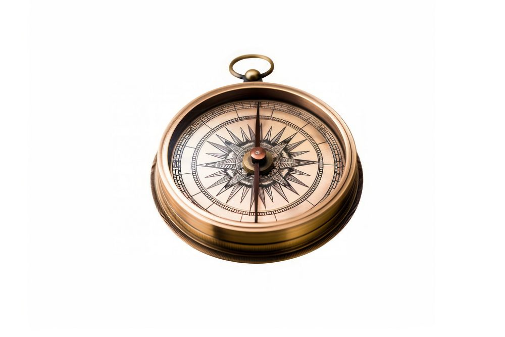 Brass antique compass locket clock white background. AI generated Image by rawpixel.