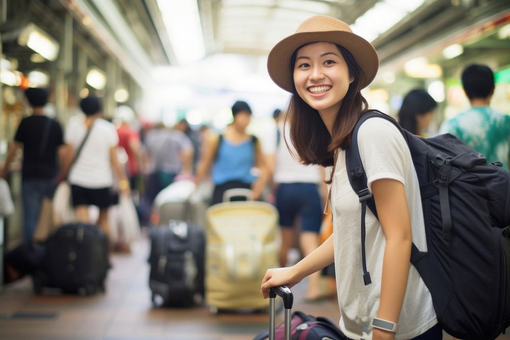 A japanese woman bag luggage tourist. AI generated Image by rawpixel.