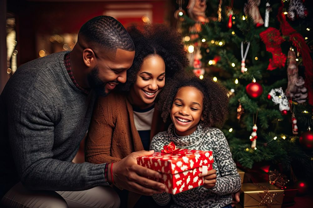 African american family christmas box decoration. AI generated Image by rawpixel.