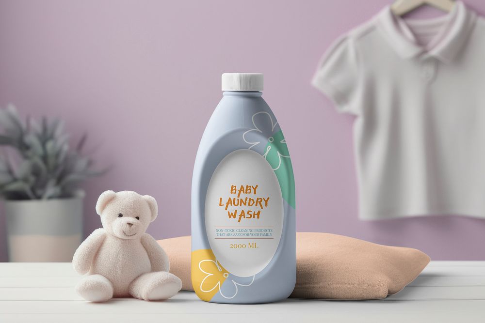 Laundry soap bottle mockup, product packaging psd